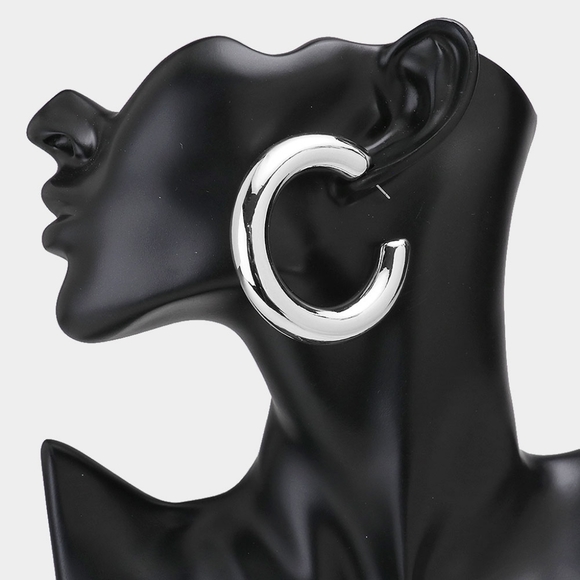 Silver Hoop Earrings 2.2" Chunky Cute Casual Simple Jewelry Fashion Accessories - Picture 1 of 2